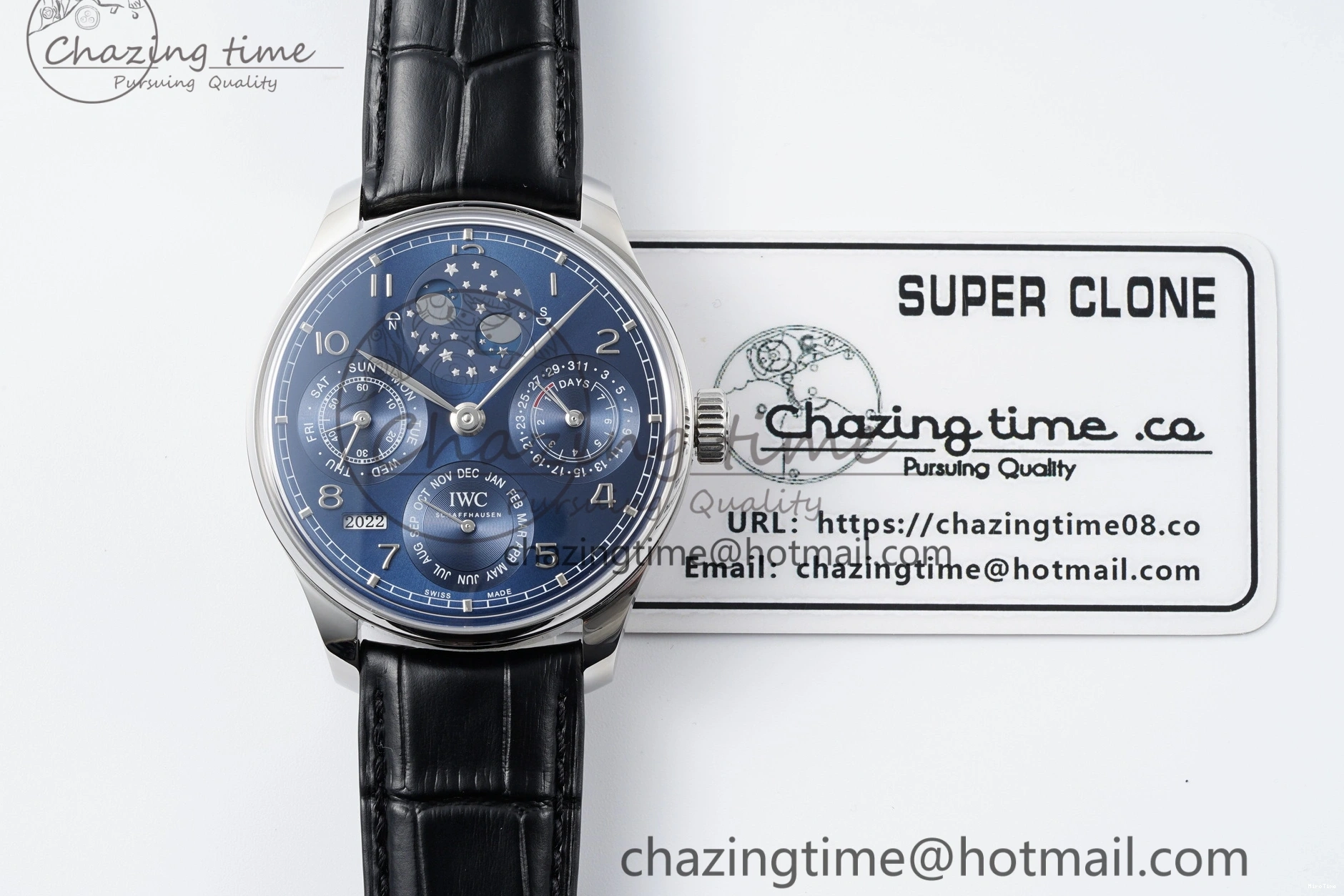 MIROTIME 0522 Bold Portugieser Perpetual Calendar SS 5033 APSF 1:1 Best Edition Blue Dial on Black Leather Strap A52610 Clone 7041